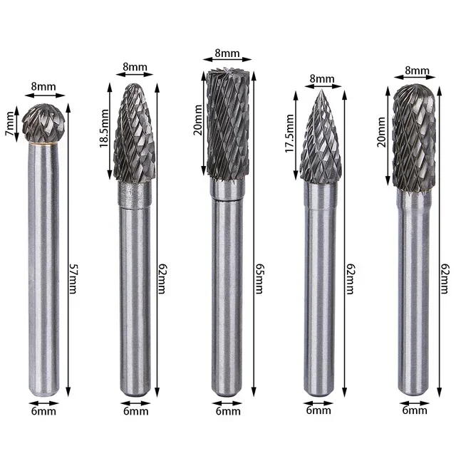 5pcs 6x8mm Tungsten Carbide Burrs Carving Bit Double Cutter for Rotary Burring Set File Grinder Cutter Bits ACDFG/ADEFG/ADFGL