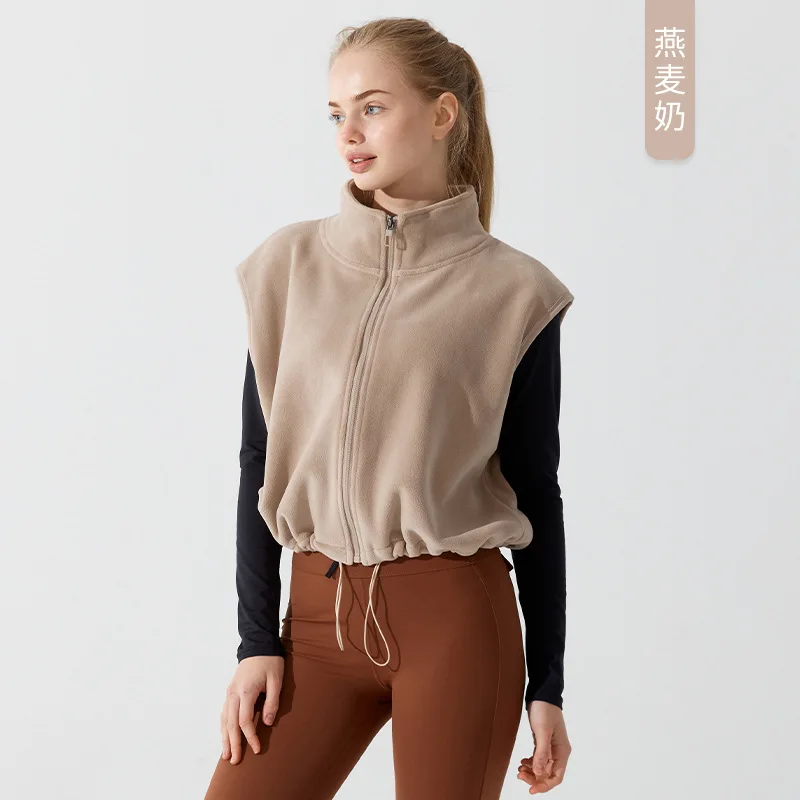 Winter Women Loose Sport Jackets Fleece-Lined Warm Jacket Sleeveless Running Yoga Vest Outerwear Thickened Gym Fitness Coat Tops