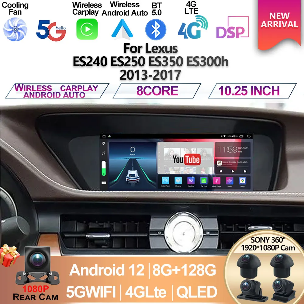 

For Lexus ES240 ES250 ES350 ES300h 2013-2017 ES 128GB Stereo Android 12 Car Radio GPS Multimedia Video Player CarPlay Autoradio