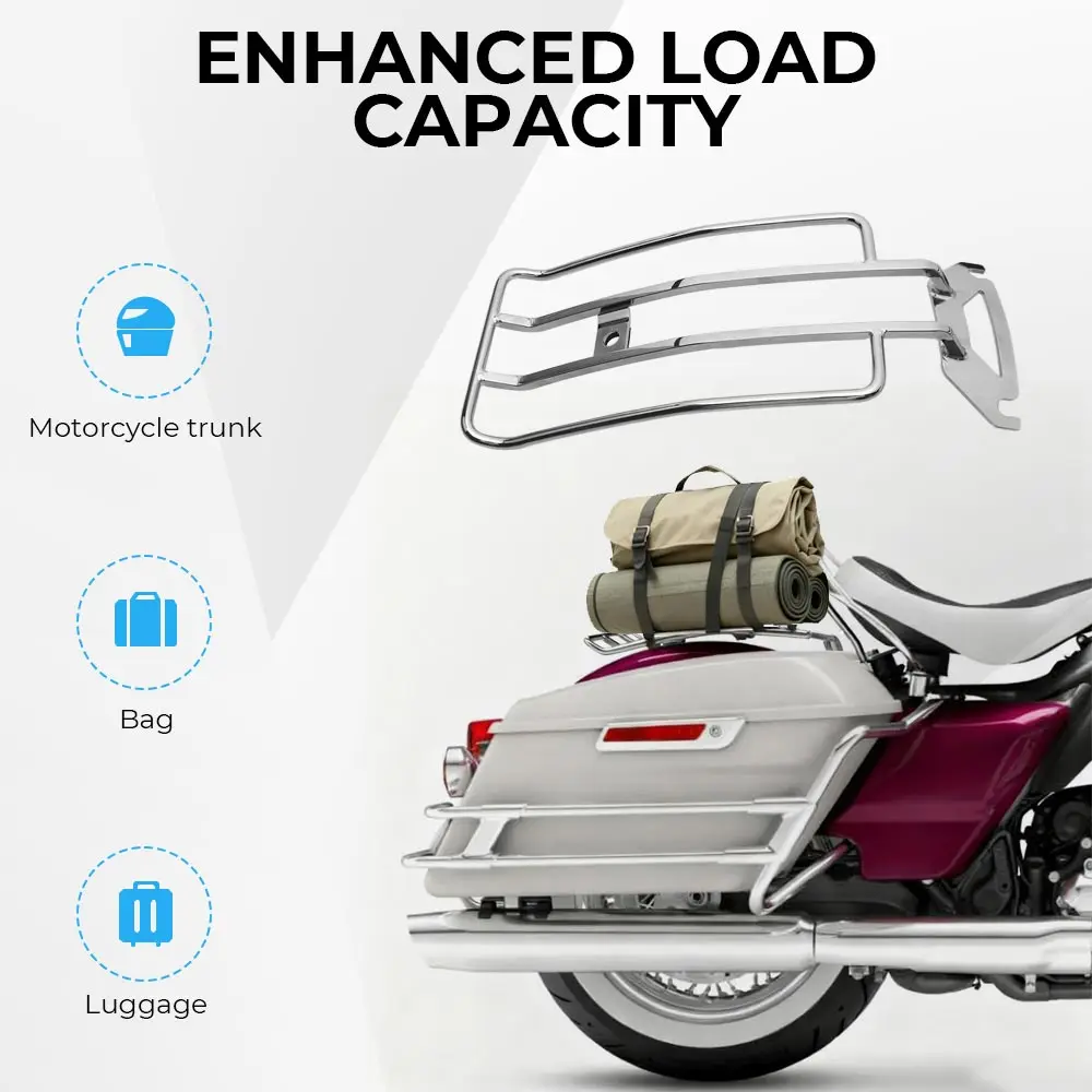 Rack de bagagem solo para motocicleta, cromado, suporte de prateleira para harley touring electra glide, rei da estrada, flhr, flhr, flck