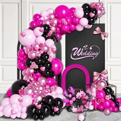 114-Piece Pink and Black Balloon Arch Set, Rose Red, Black, Light Pink, Metallic Pink Balloons for Birthday, Bridal Shower, Bridal Gift Party, Wedding, Princess Party Decoration Supplies