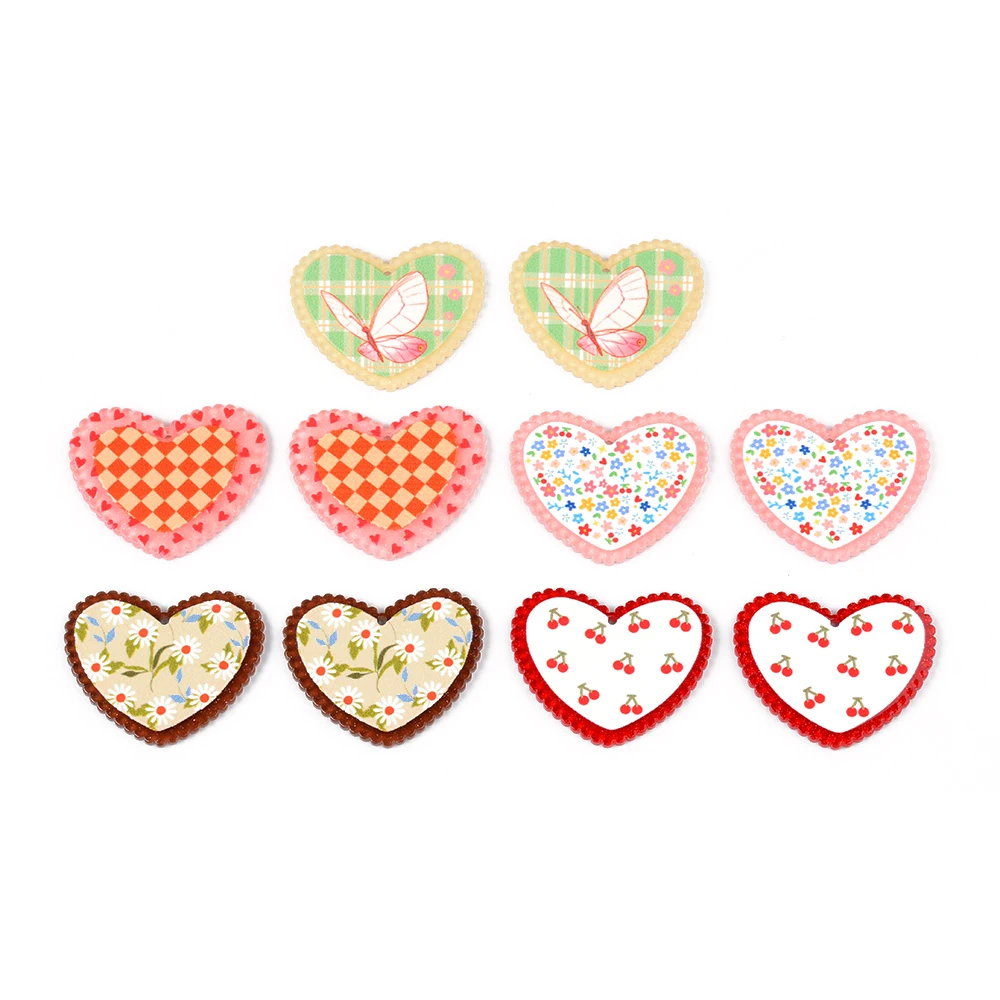 5pcs Heart Colorful Flower Pendant Colorful Flat Acrylic Pendants Plate Jewelry Accessories Handmades Fashion For DIY Earrings