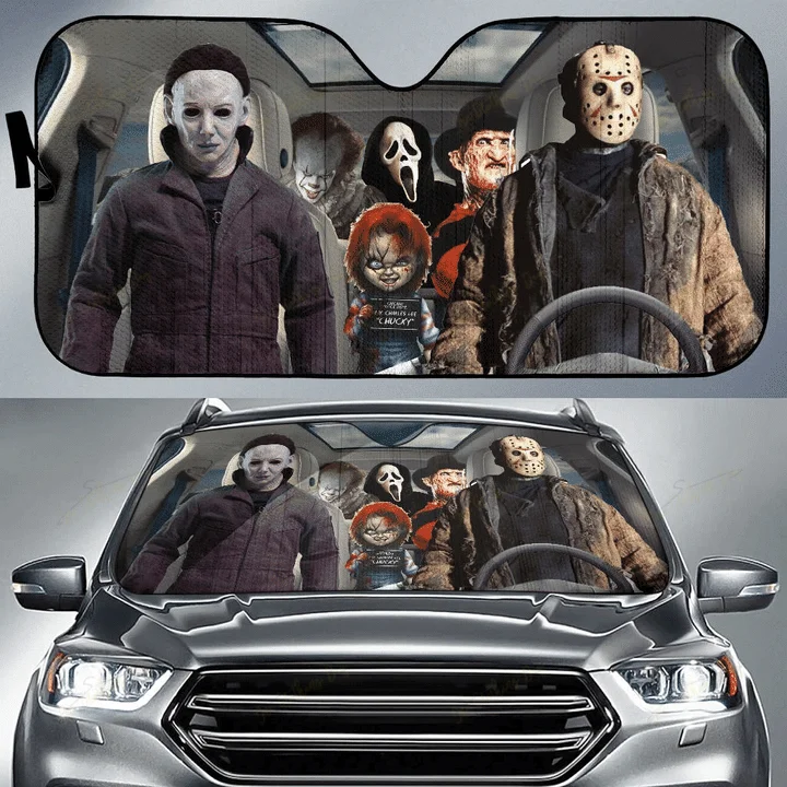 Horror Movie Car SunShade Jason Voorhees , Freddy Krueger, Pennywise Car SunShade Horror Movie Characters