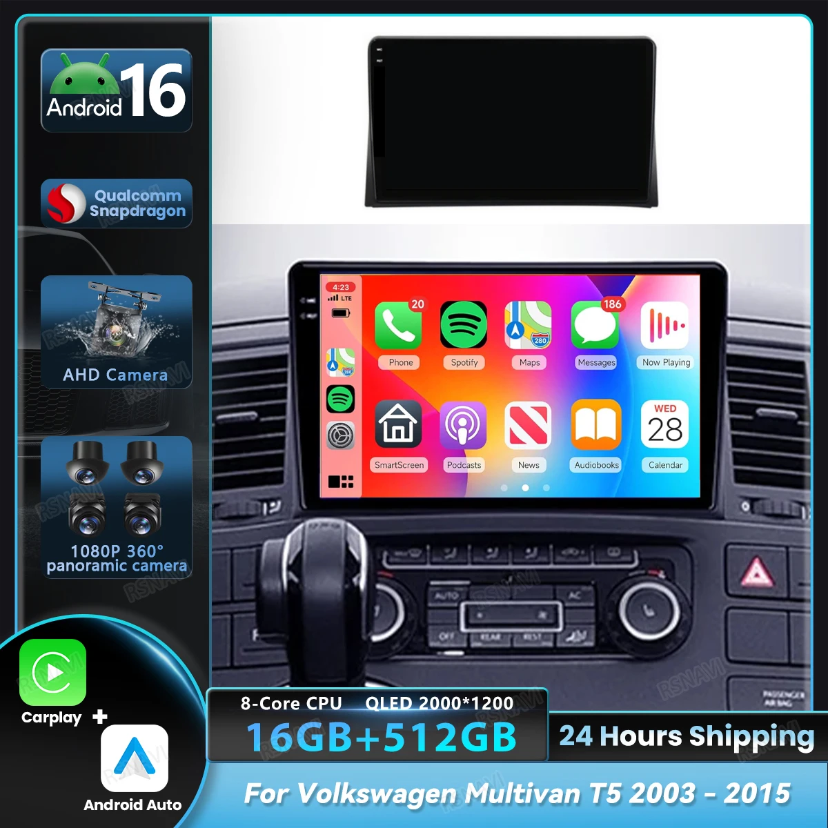 Android 16 Car Radio Player For Volkswagen Multivan T5 2003 - 2015 Carplay Auto Navigation 2Din DSP Video Stereo GPS Snapdragon