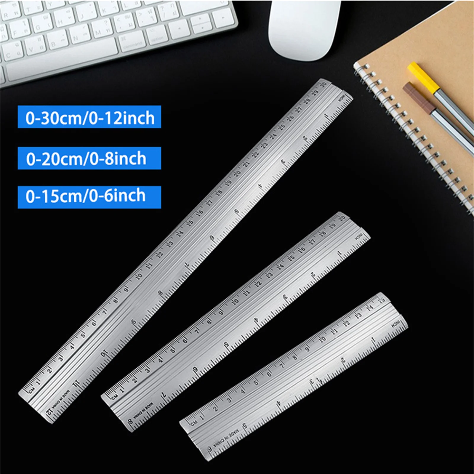 1Pc Straight Ruler Precision Measuring Tool Aluminum Alloy 0-150MM 0-200MM 0-300MM 0-6Inch 0-8Inch 0-12Inch