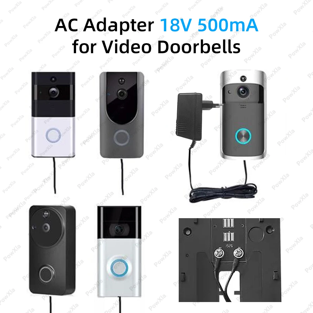 PowXla AC AC Power Adapter 18Vac 500mA for Video Doorbell AC Transformer 230Vac EU Plug 8m Cable