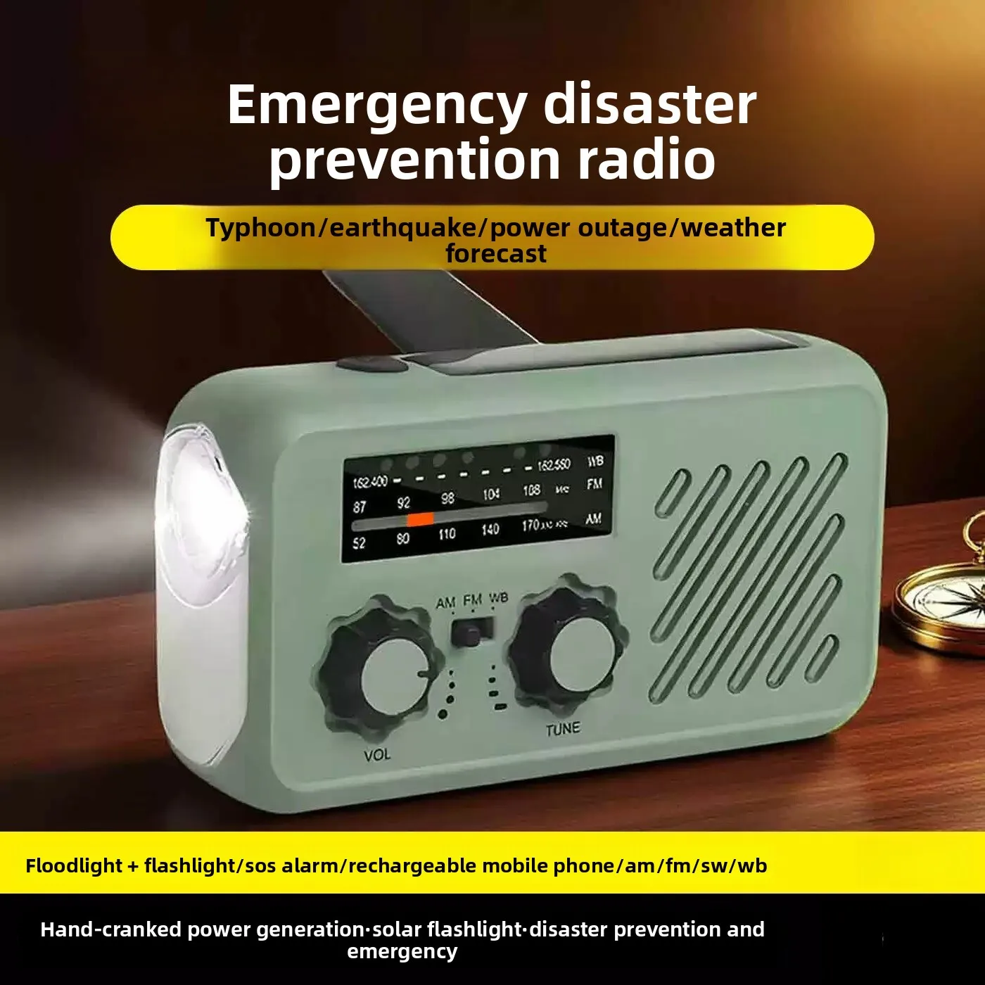 For XLN-297 Emergency Radio, Solar Hand Crank AM/FM/SW Radio with 2000mAh Power Bank & Flashlight for Survival