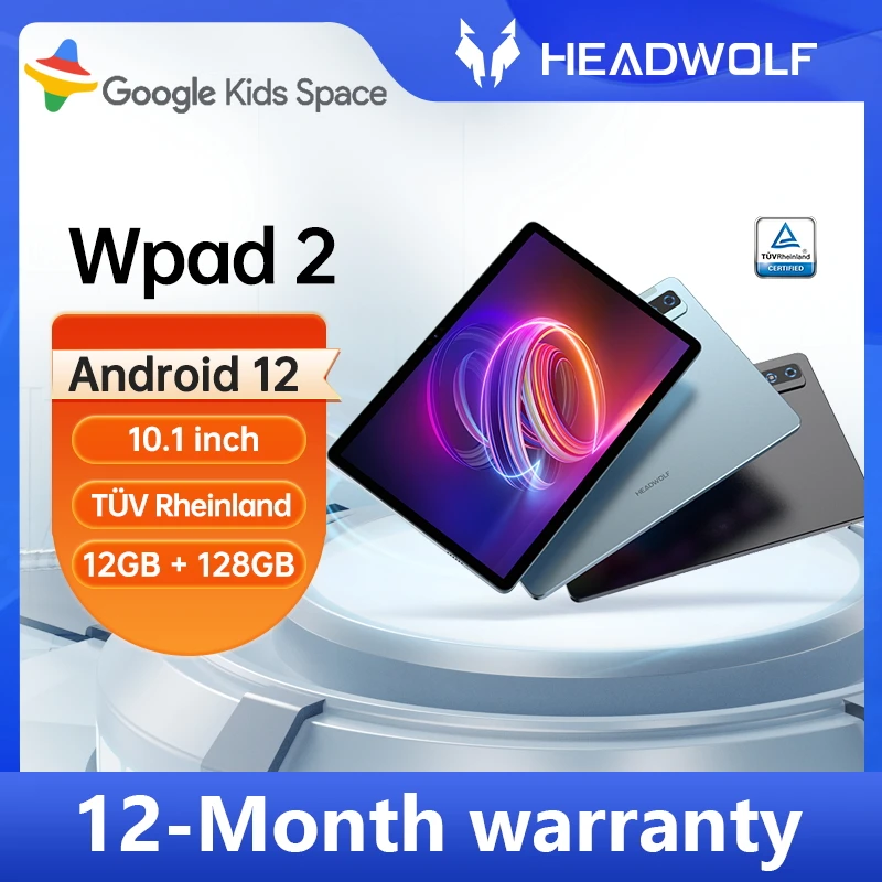 Headwolf-wpad 2タブレット、Android 12、Unisoc t616、12GB RAM、128GB rom、10.1 "、tuv、1920x1200ディスプレイ、6000mAh、電話、pc、4g