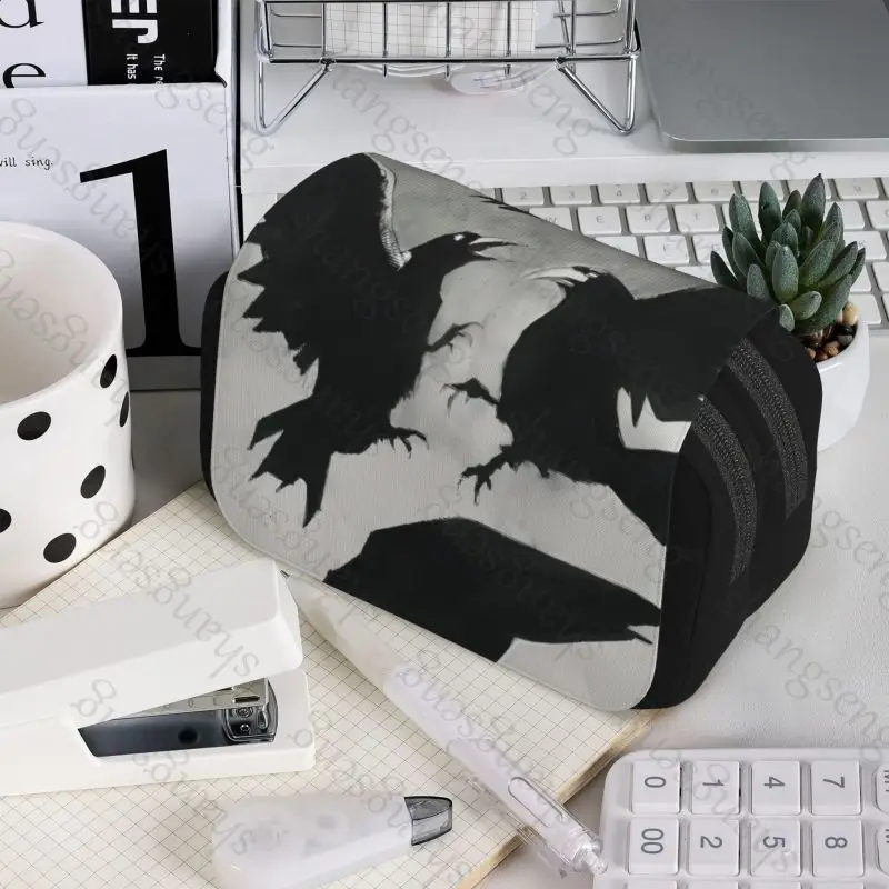 

Pen case Pencil Box Double Flip School Supplies Children's Pencil Box Storage Cosmetic Bag Student Gift Crow Printed Tarot