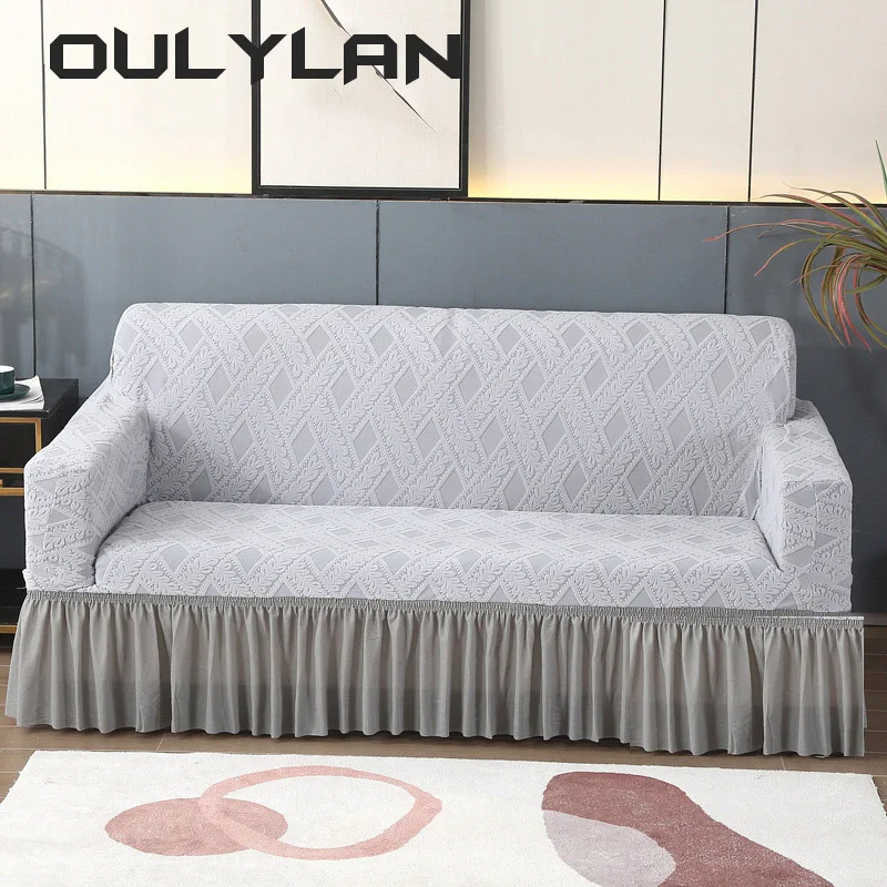 High Stretch Solid Color Sofa NEW Cover For Living Room Spandex Corner Sofa Cover With Skirt Dustproof Non-slip Sofa Slipcover