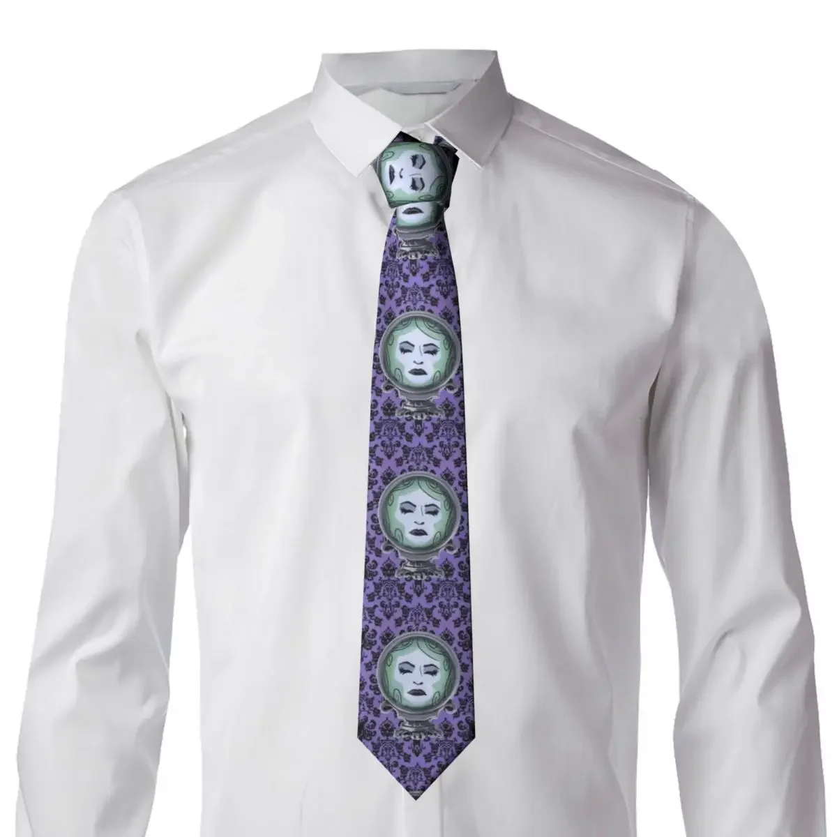 Classic Haunted Mansion With Madame Neck Ties Men's Custom Silk Halloween Ghost Neckties for Party Cravat