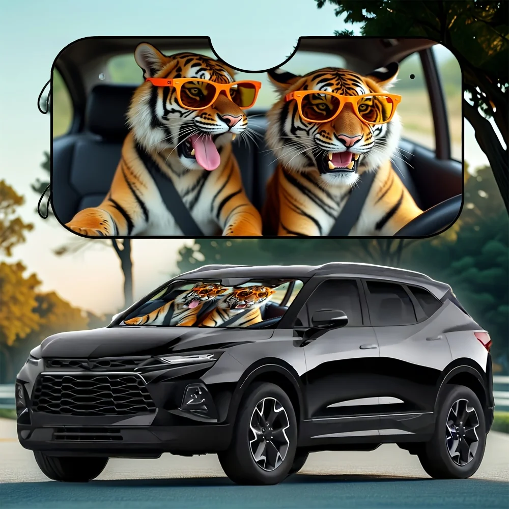 

1pc, Funny Tiger Car Windshield Sun Shade, Folding Heatshield For Front Window, Ray Ion, Keeps Vehicle Cool, For Car, Sedan, SUV