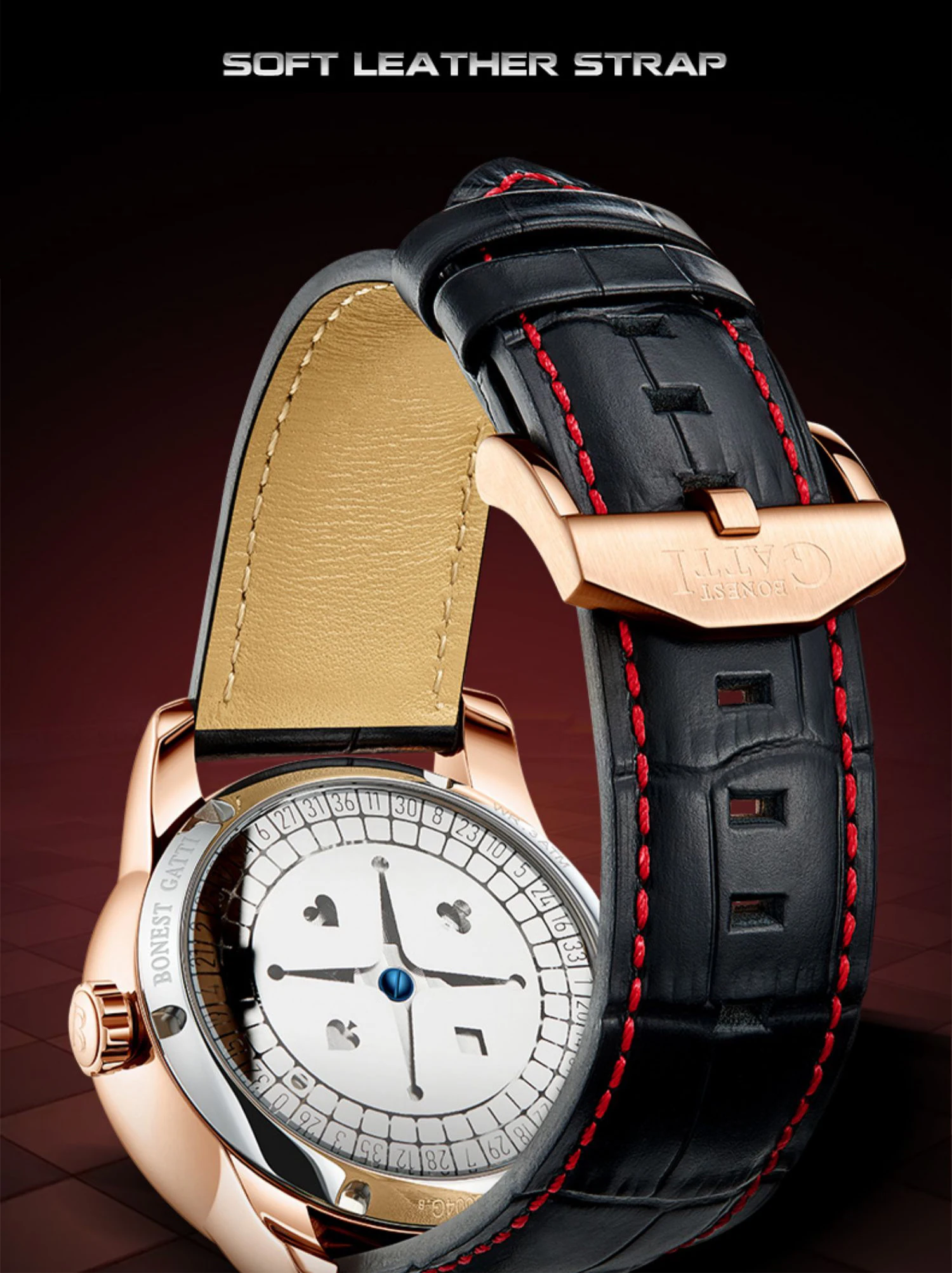 BONEST GATTI ساعة أوتوماتيكية للرجال 43 مللي متر ساعة يد ميكانيكية فاخرة لعبة الروليت الهاتفي الياقوت الزجاج مضيئة الزركون الهاتفي