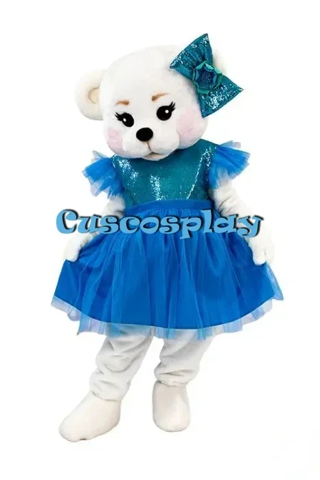 Blue Derss Teddy Bear Mascot Costume Anime Cosplay White Bear Halloween Carnival Party Events Anime Adult Christmas Gift