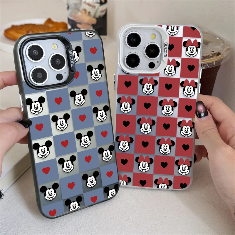 Plating Matte Shockproof Case for iPhone 16 15 14 13 12 11 Pro Max XS X XR 8 7 Plus SE 2020 Disney Minnie Mickey Mouse Cover