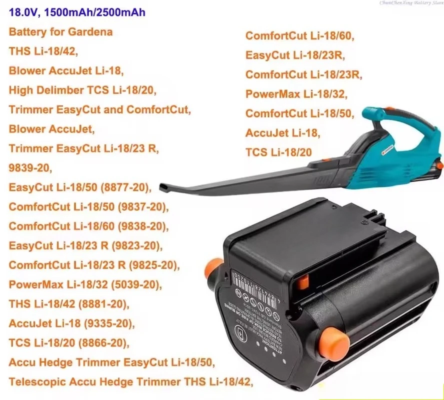 18V 2500mAh 9839-20 Li-Ion Battery for GARDENA THS Li-18/42,Blower AccuJet Li-18,ComfortCut Li-18/60 Lawn Mower Batteries