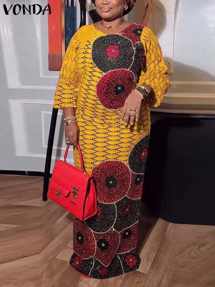 

VONDA Plus Size Women Bohemian Long Maxi Dress Summer Vintage Printed Sundress 2024 Summer Casual Oversized Vestidos Robe