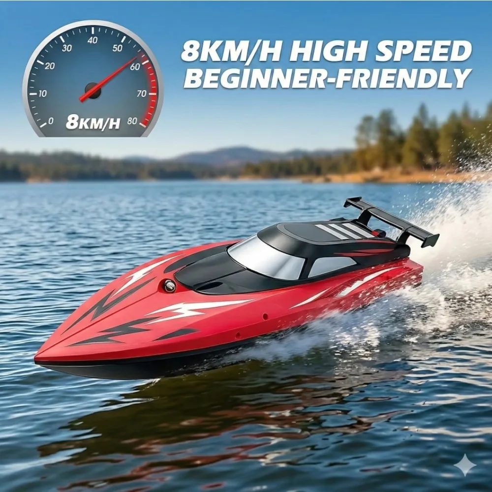 High Speed RC Boat, 27MHz Dual Motor Waterproof Remote Control Boat, Electric Water Toy for Boys, Pool & Lake Outdoor Play