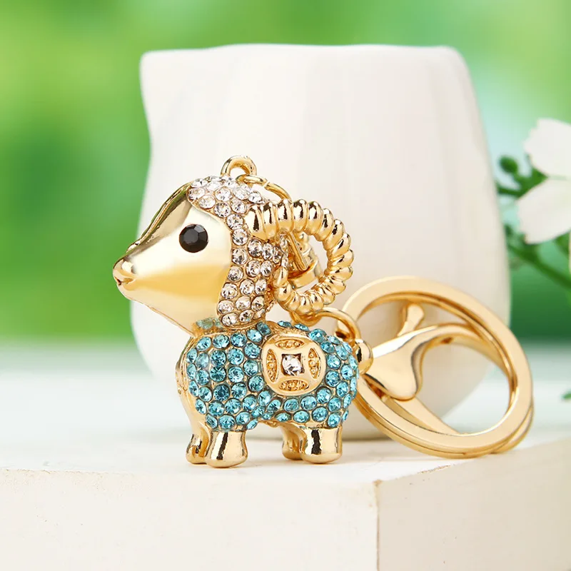 Rhinestone-Crystal Animal Sheep Goat Key Keychain Charm Purse Handbag Car Party Wedding Birthday Gift Keyring