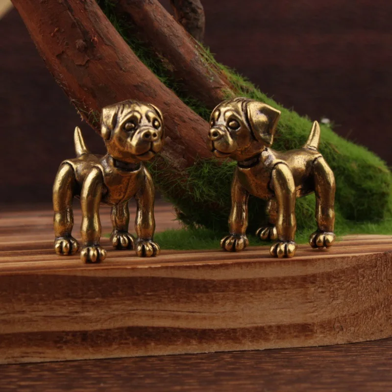 1/2Pcs Copper Dog Small Ornament Wangcai Puppy Bronze Twelve Zodiac Ornament