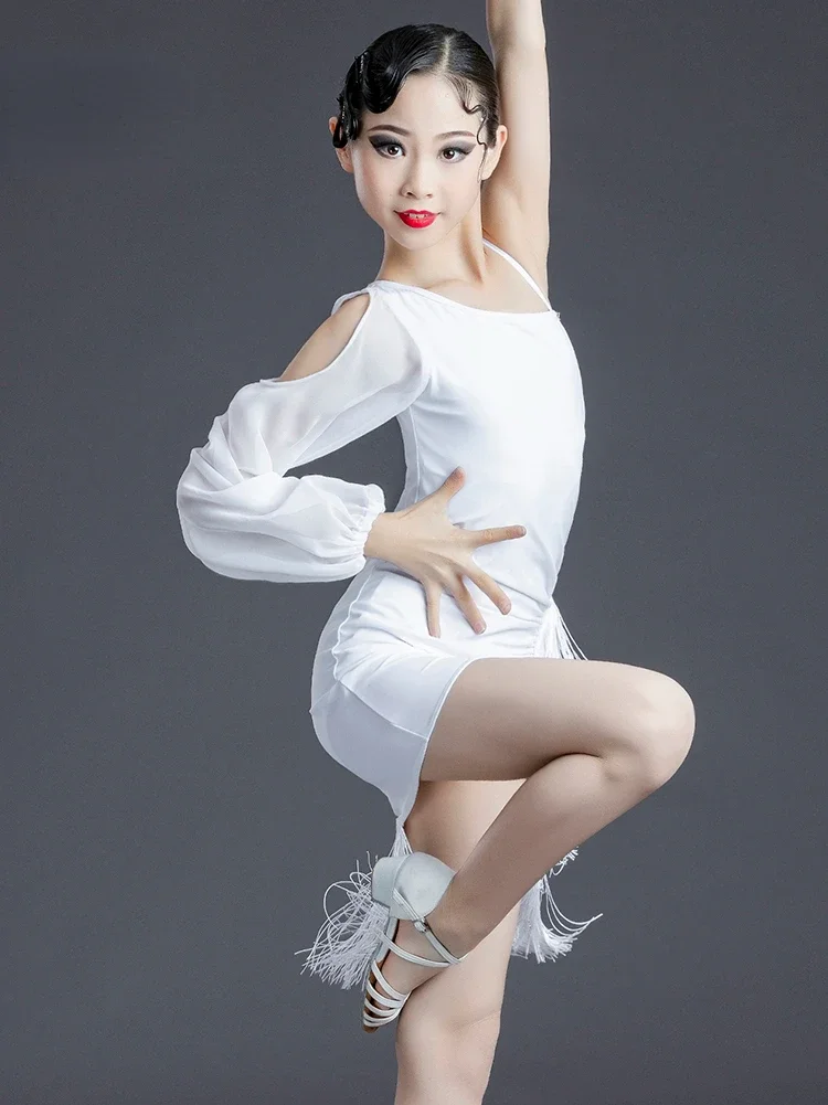 ชุดเต้นรำละตินมีพู่สำหรับเด็กผู้หญิงชุดเต้นสำหรับเด็กผู้หญิงชุดเต้นแบบรุมบ้าแซมบ้าแทงโก้ชุดเต้นสำหรับชุดเดรสเต้นรำละติน