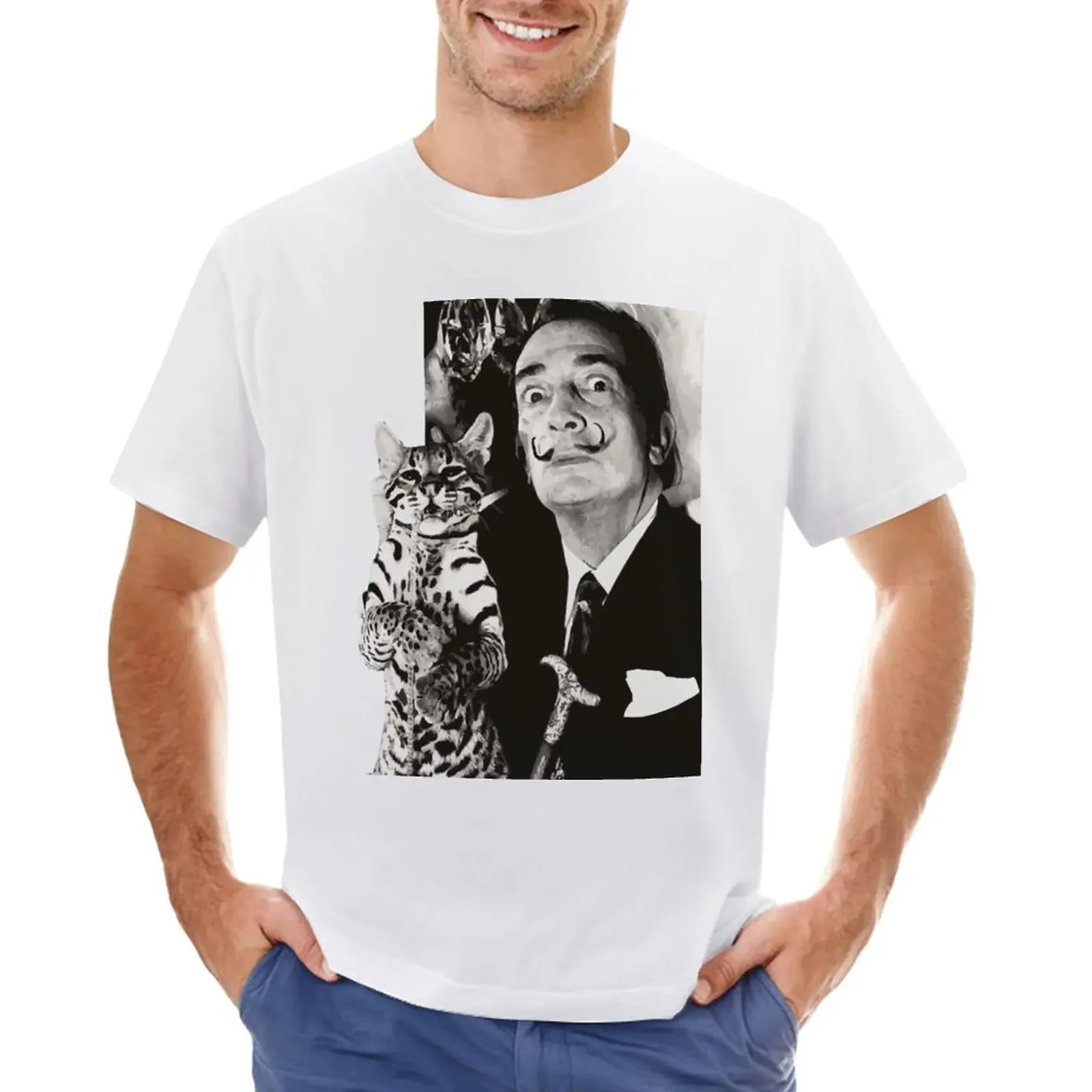 Dalí and ocelot T-Shirt graphics anime clothes Blouse oversized men workout shirt