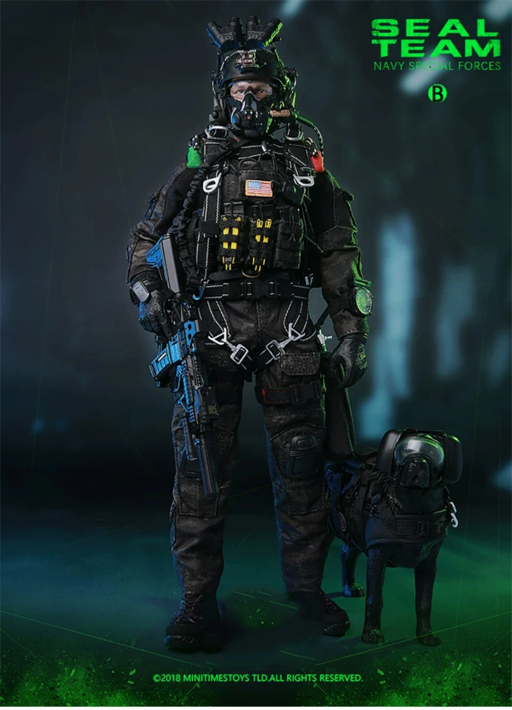 Minitimes M013 The US. Soldier Doll Seal Team Operation Unit with Dog Full Set Moveable Action Figure About 12