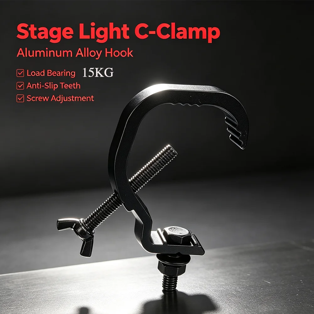 Aluminum Stage Light C-Hook Clamp Truss Mounted Clamp Lightweight Bracket Fit 30-64mm Tube Load 15KG LED PAR Spotlight Fixtures