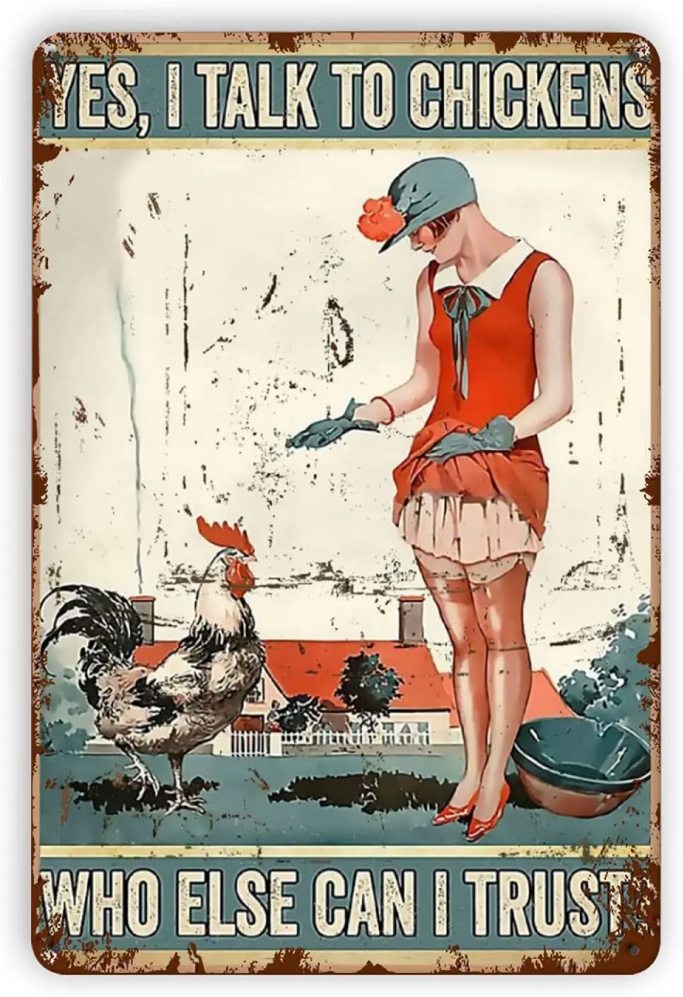 Ovonetune Chickens Metal Tin Sign, Farmer I Talk to Chickens Who Else Can I Trust Retro Metal Signs Chicken Coop Farm Home  sign