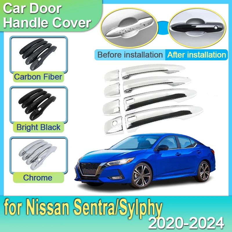 For Nissan Sentra Sylphy B18 8th Gen 2020 2021 2022 2023 2024 Chrome Door Handle Catch Outside Trim Replacement Car Accessories