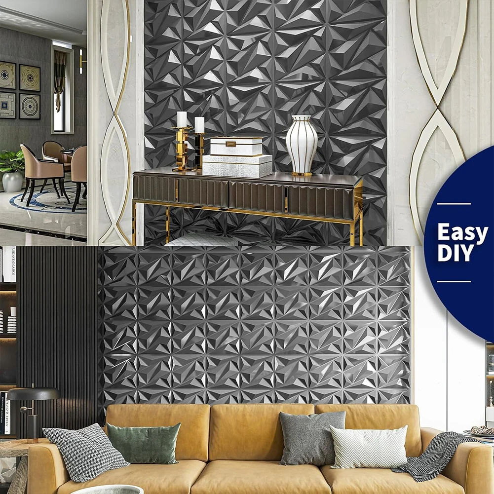 

50/100Pcs PVC Accent Textured Wall Panels 30x30cm 3D Wall Panels in Diamond Design Mural Tile Panel Mold for Interior Wall Decor
