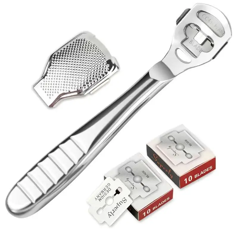 Removedor de callosidades para pies, rasuradora de talones, herramienta de pedicura para manos y pies, rasuradora con mango de acero inoxidable, herramientas para el cuidado de los pies ﻿