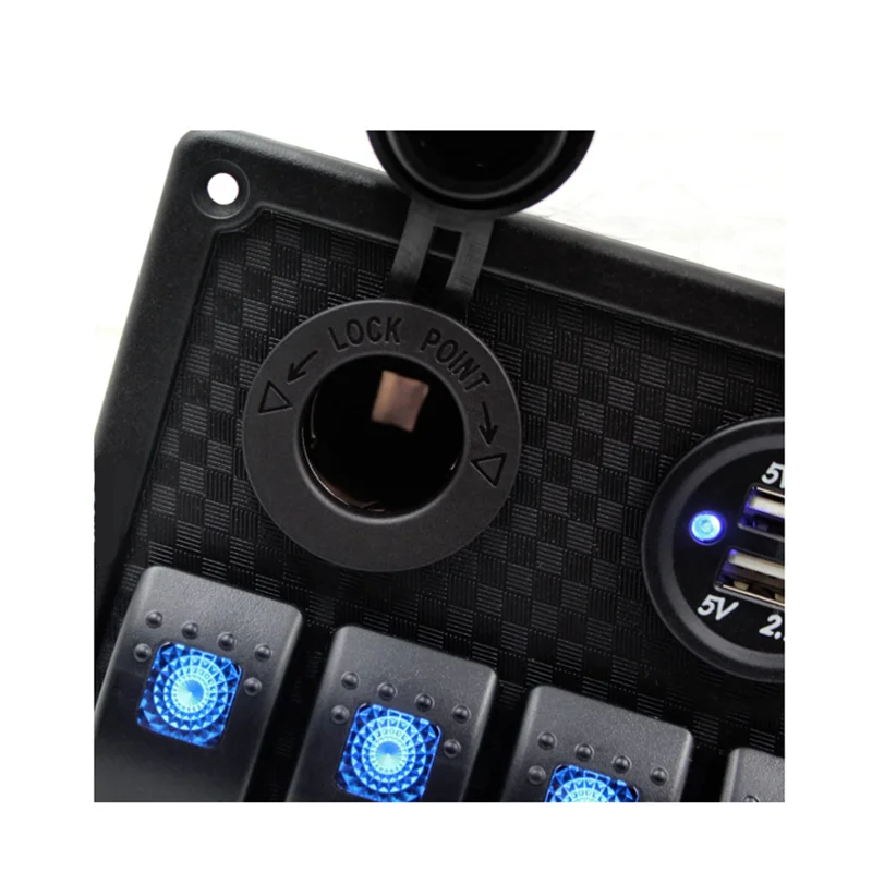 

Waterproof Marine Boat Rocker Switch Panel 8 Gang with Dual USB Slot Socket + Cigarette Lighter and Adapter + Digital Voltage