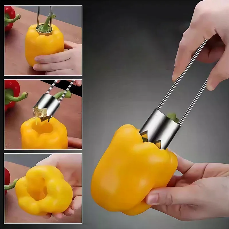 Stainless Steel Fruit Core Remover Pear Bell Peppers Pitter Extractor Tool Versatile Vegetable Core Puller Kitchen Gadgets