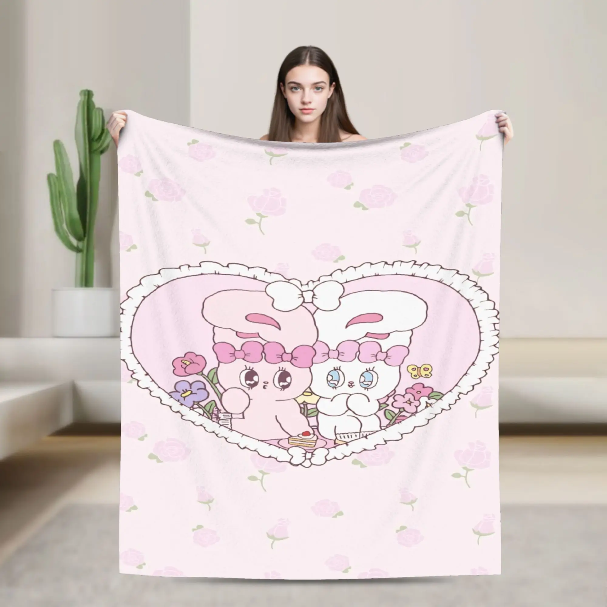 Esther Bunny cartoon rabbit Throw Blanket for Couch  Soft Fuzzy Plush Blanket 50x60 Inches Multiple Sizes Bedspread