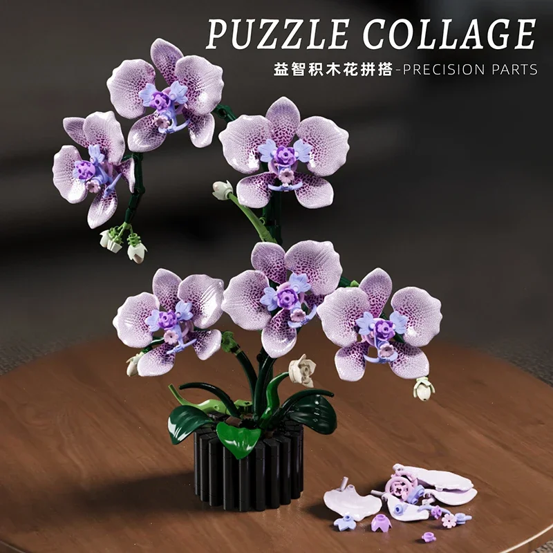 Orchid Potted Plants Simulation Model Building Blocks for Kids, Puzzle Toy, Educational Birthday Gift, Home Decor, 619PCs