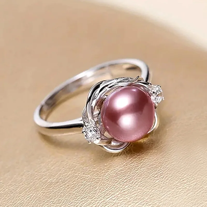 European and American Flower Laser Powder Imitation Pearl Ring for Women, Trendy and Futuristic Technology, Ladies' Accessories