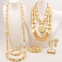 Fashion Nigerian Wedding Bride and Groom Jewelry Set Natural Real White Coral Jewelry Set