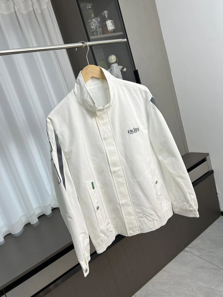 

Faionable повседневная мужская куртка свободного кроя с вышивкой и воротником-стойкой, рабочая одежда Sle Urban Youth, длинная молния из полиэстера