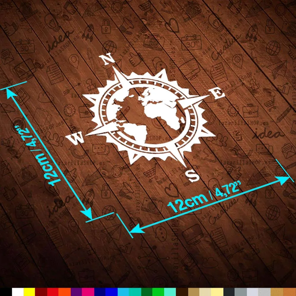 World Map Compass Rose Sticker Waterproof UV Resistant Vinyl Decal for Motorcycle Tank Car Helmet Adventure Travel Decoration