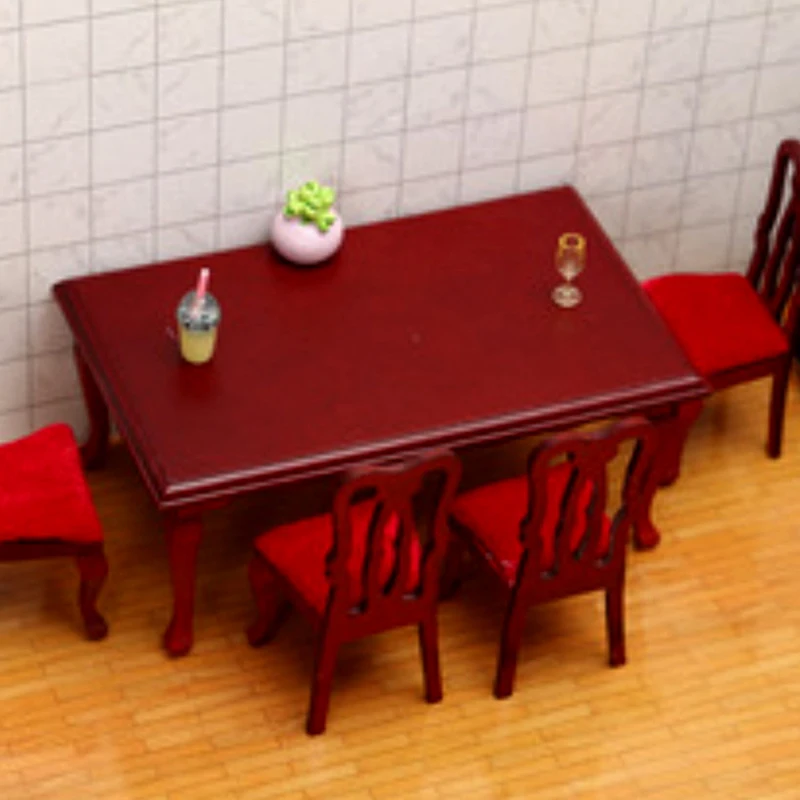 1Pcs DIY Accessories Miniatures Wooden Retro Simulation Dining Table Chair 1:12 Dollhouse Furniture Toy