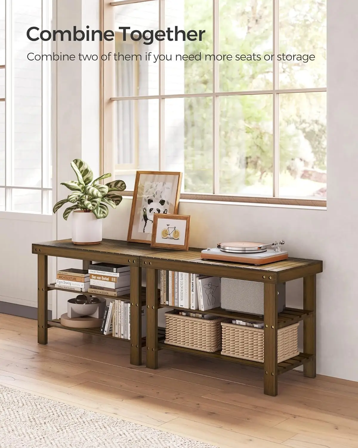 Shoe Rack Bench, 3-Tier Bamboo Shoe Storage Organizer, Entryway Bench, Holds Up to 286 lb, 11.3 x 27.6 x 17.8 Inches, for