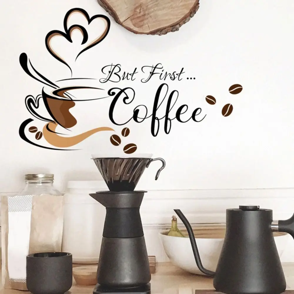 Coffee Cup Coffee Cup Pattern Stickers Creative Waterproof Self-adhesive English Wall Stickers PVC Cabinet