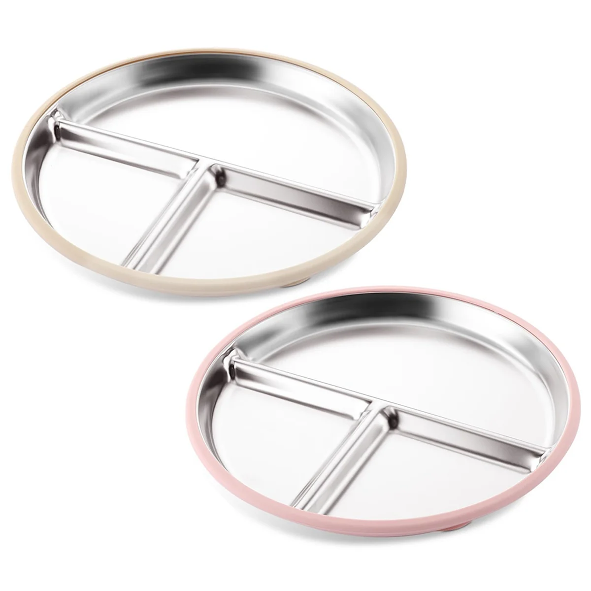 New Stainless Steel Baby Plate with Suction Cup Toddler Plate with Removable Silicone Lid Dishwasher-Safe Cutlery