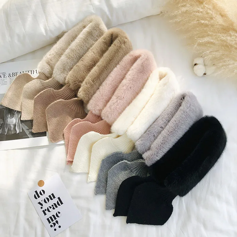 Knitted Faux Rabbit Fur Shawl Cross Scarf Collar Winter Collars and Scarves Neck Cover Women Luxury Neck Warmer Scarf Collar