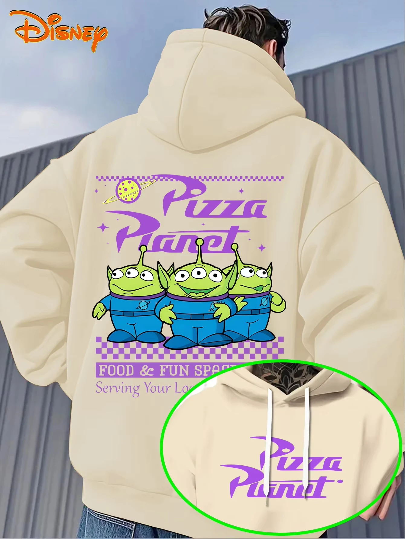 Toy Story Alien Cotton Hoodie White Green Character Blue Suit Purple Pizza Grid Pattern Loose Fit Casual Home Wear​