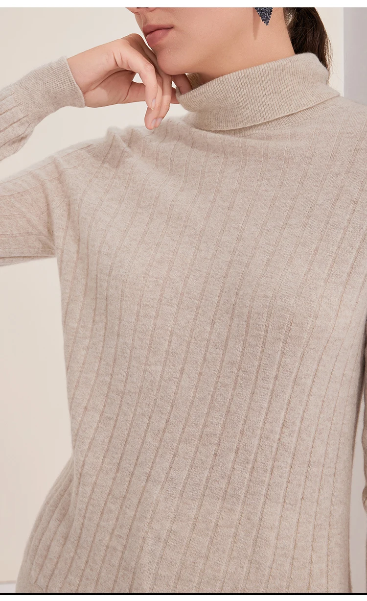 BY3521239 Luxuriöser Damen-Kaschmir-Rollkragenpullover, weicher, gerippter, schmal geschnittener Pullover, Winter-Strickware mit hohem Kragen – Detail 15