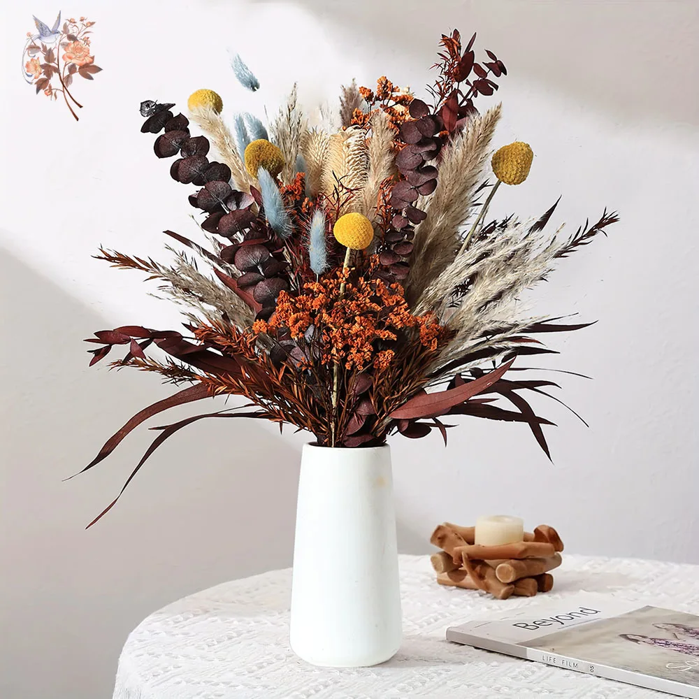 

40pcs Preserved Flowers Orange Eucalyptus Pampas Bouquets Tropical Boho Home Decor Artificial Plants Fall Wedding Arrangement