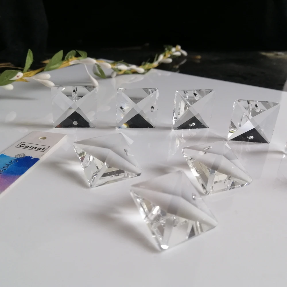 Camal 20pcs 18mmx18mm Clear Square Crystal Pendant Prisms Glass Beads 2 holes Lamp Lighting Parts Hanging Chandelier Suncatcher