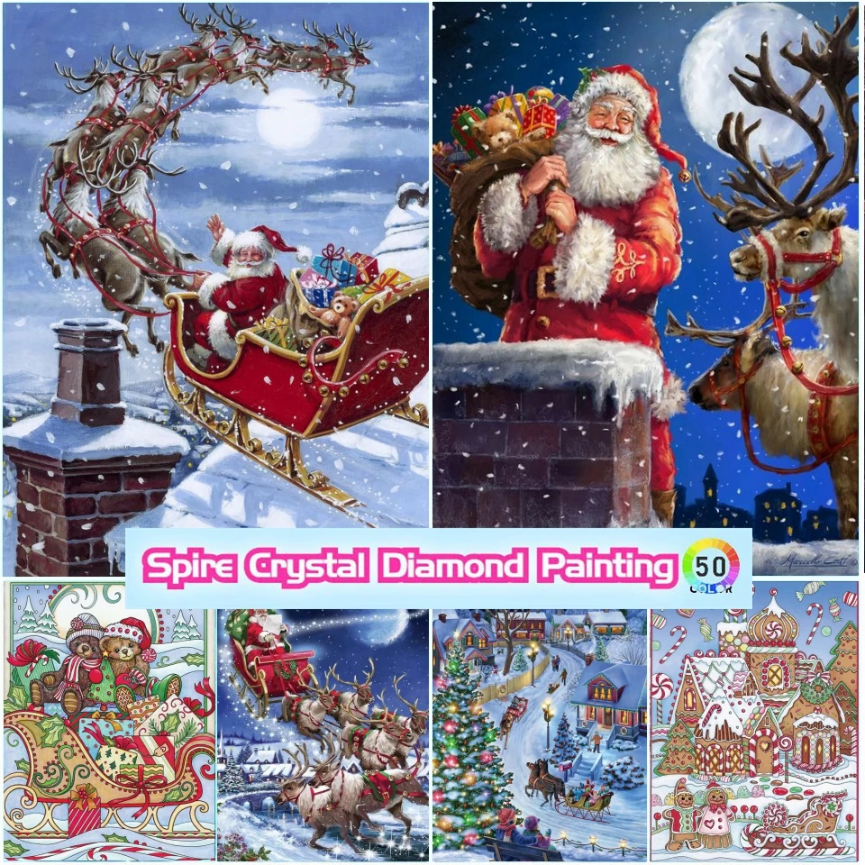 

Santa's Sleigh Team Crystal Drills Diamond Mosaic Painting Embroidery New Christmas Gingerbread Man Cross Stitch Kits Home Decor